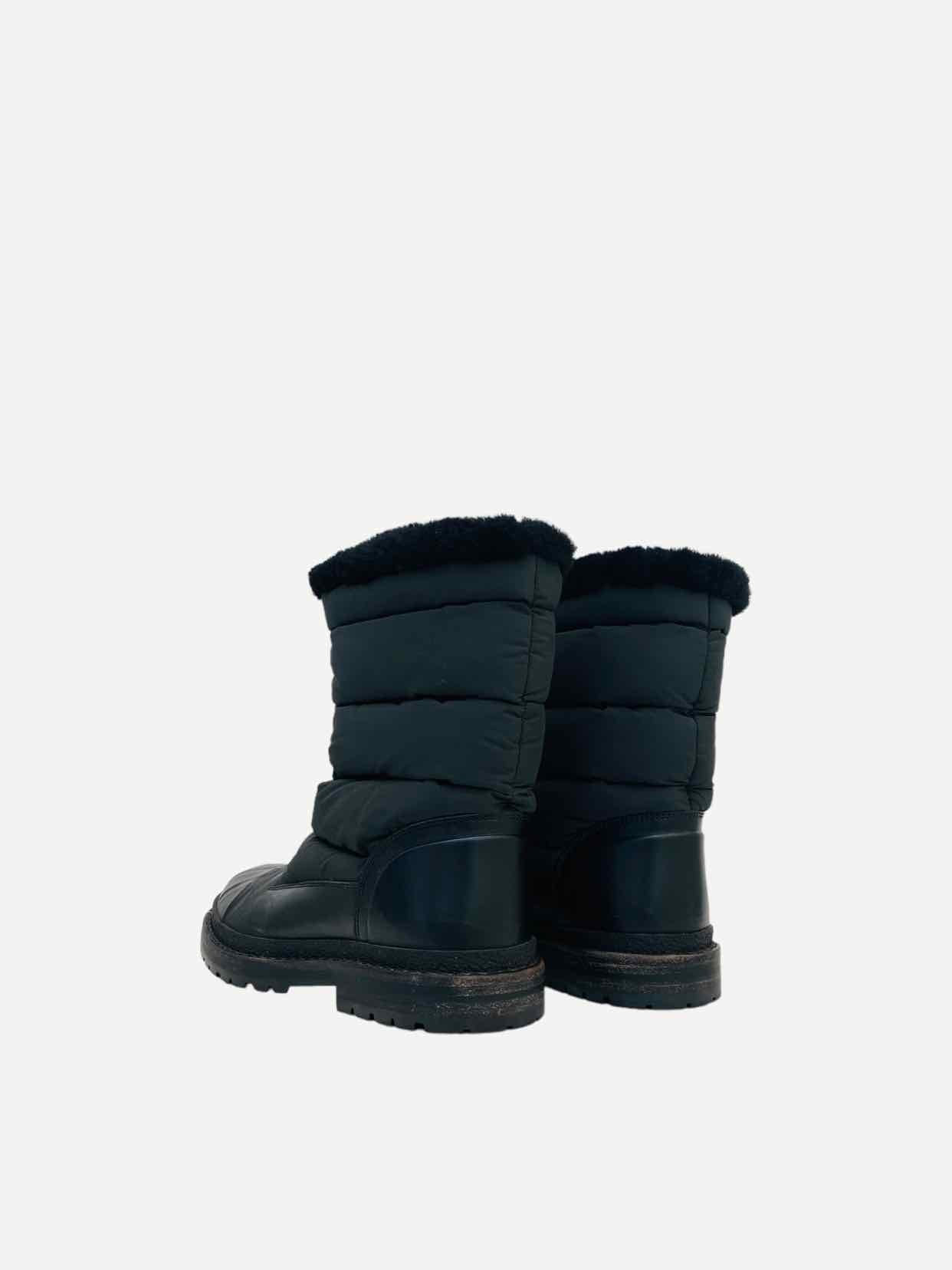 CHANEL Shearling Black Ankle Boots 37.5