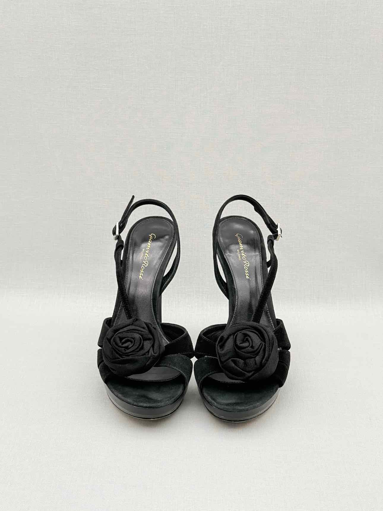 GIANVITO ROSSI Black Rose Size EU 37.5 Slingbacks