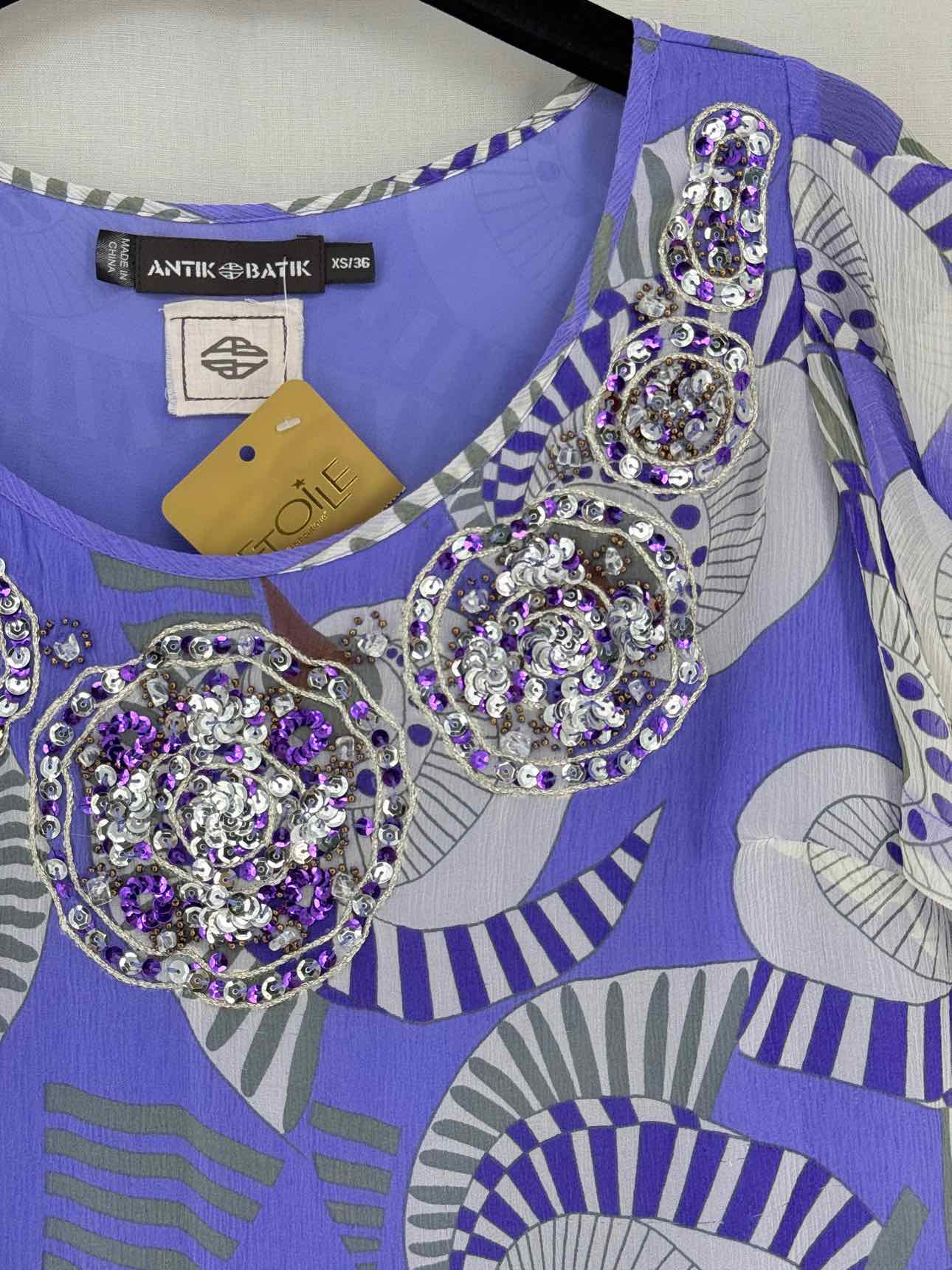 ANTIK BATIK Purple & Beige Printed Size XSmall Top