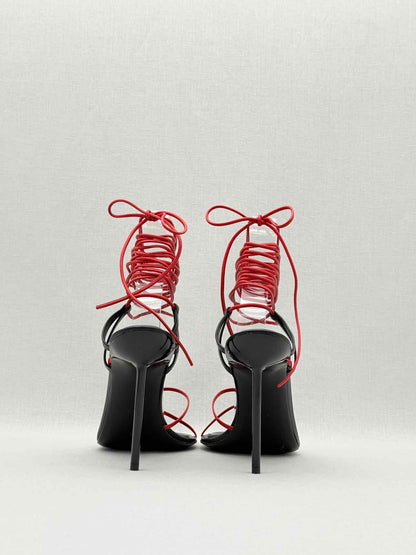 FERRAGAMO Red & Black Size EU 39.5 Heeled Sandals