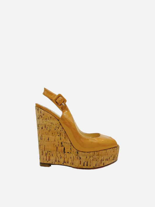 CHRISTIAN LOUBOUTIN Une Plume Sling Beige Wedges