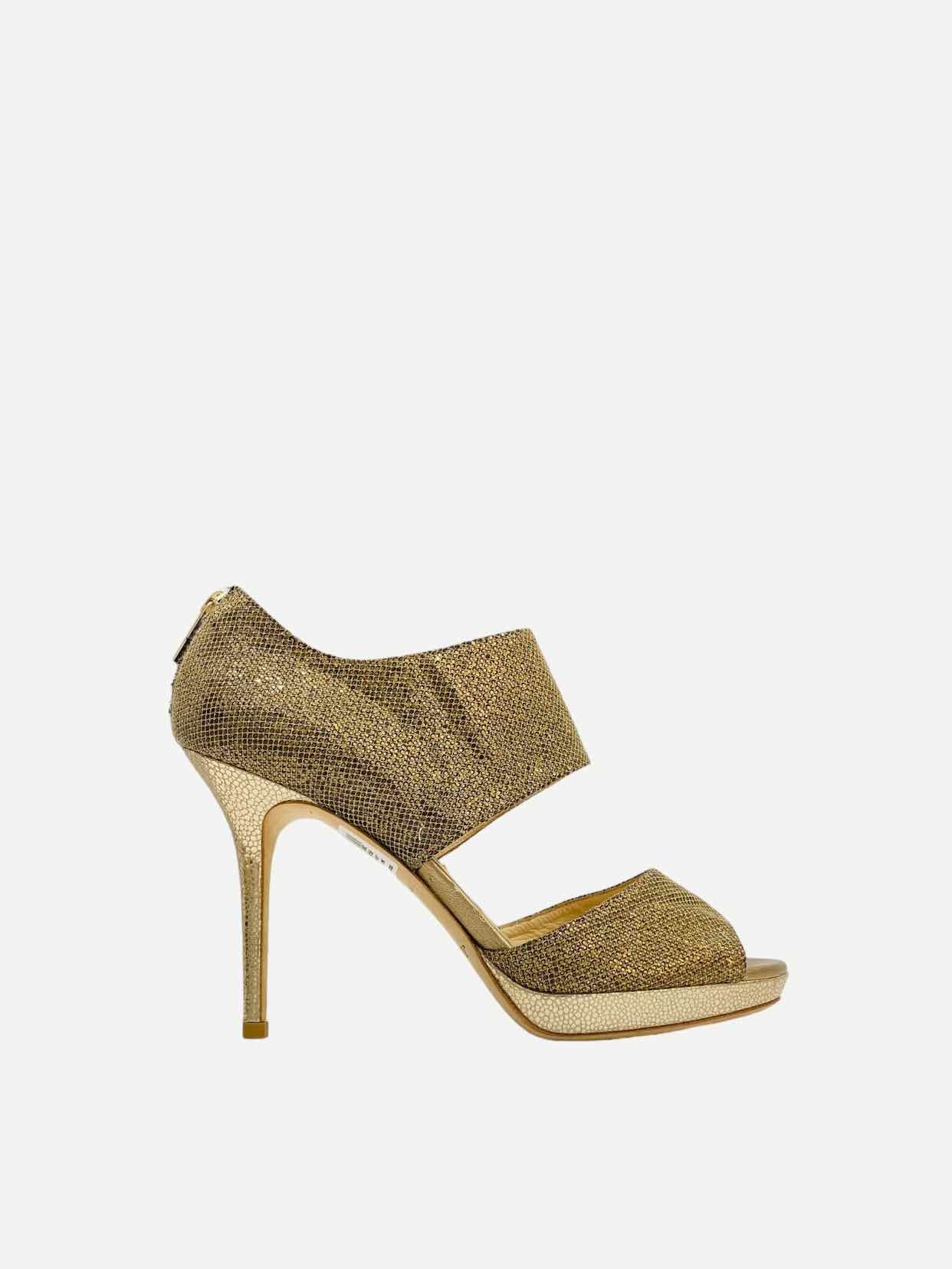 JIMMY CHOO Lagoon Gold Heeled Sandals 38.5