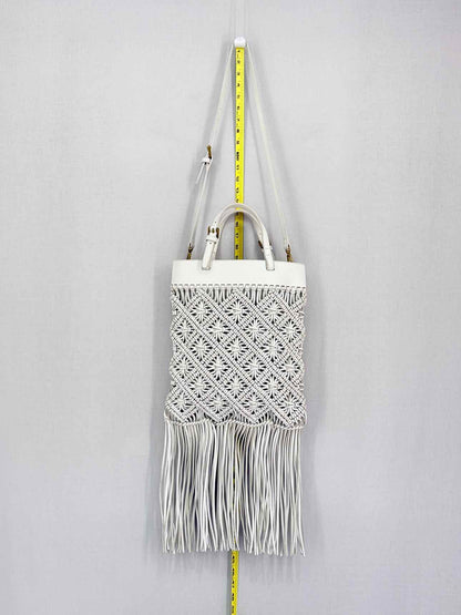 TORY BURCH Macrame Fringe Off-white Woven Crossbody