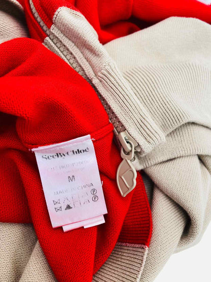 SEE BY CHLOE Two Tone Beige & Red Logo Jumper