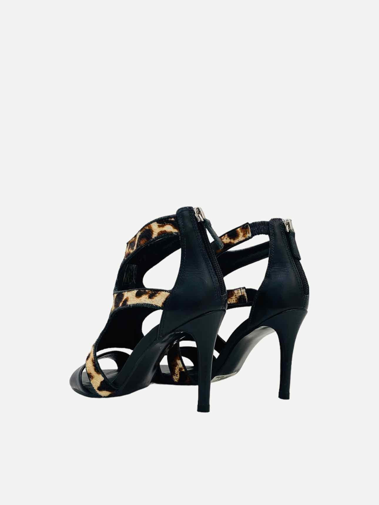 SANDRO Black & Beige Leopard Heeled Sandals 36