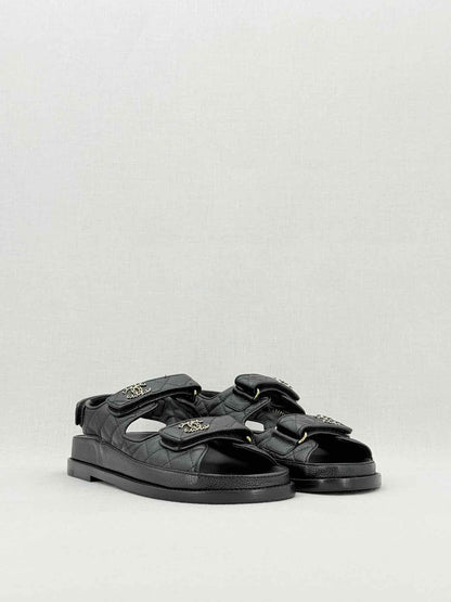 CHANEL Dad Black Quilted Size EU 39 Sandals