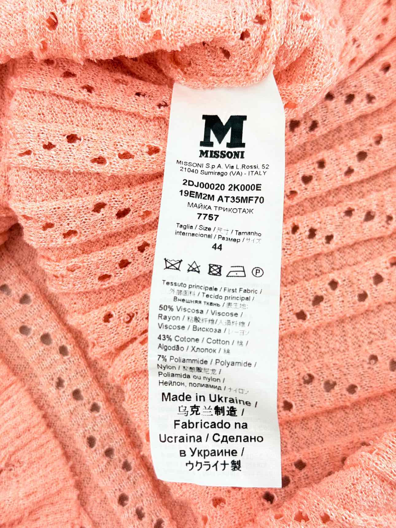 M MISSONI Peach Wavy Size US 8 2 PC Top
