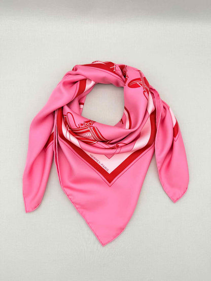 HERMES Pink Classic Carriage &amp; Crest Scarf