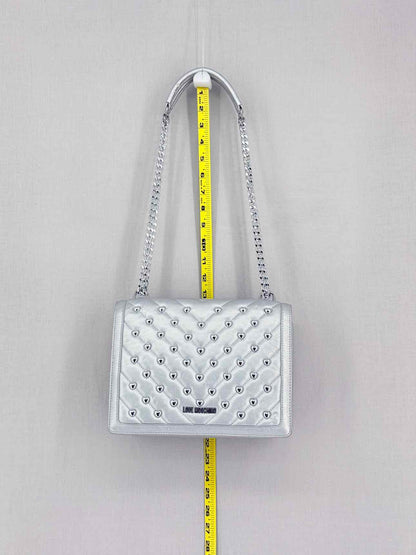 LOVE MOSCHINO Metallic Silver Quilted Shoulder Bag