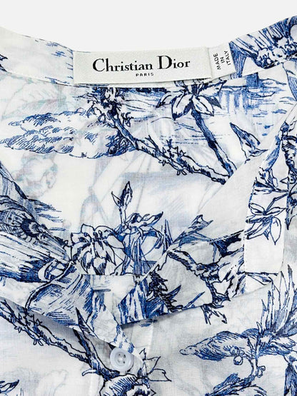 DIOR Mini Length White & Blue Toile De Jouy Shirt Dress