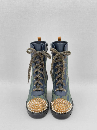 CHRISTIAN LOUBOUTIN Khaki & Tan Size EU 40 Ankle Boots