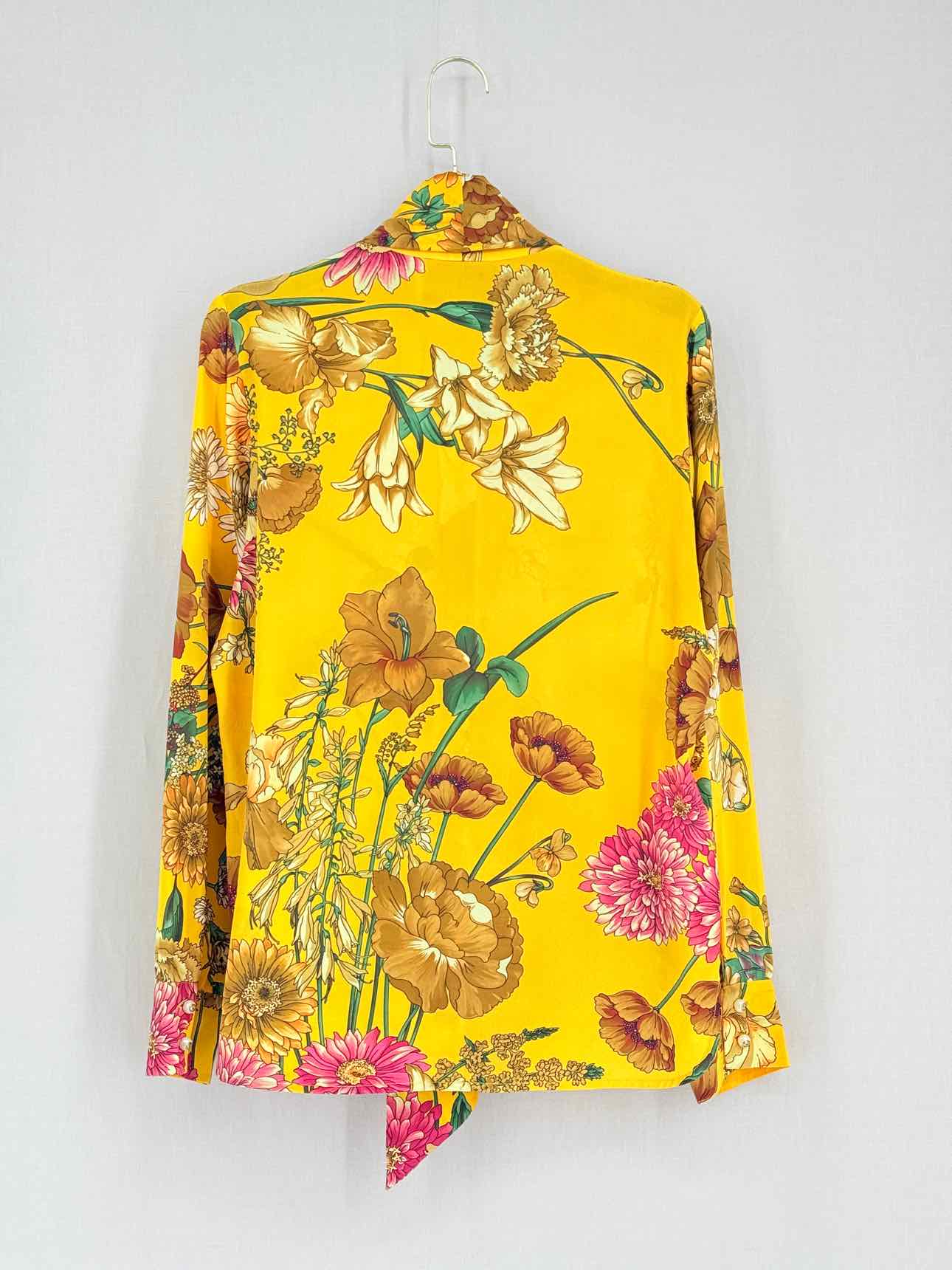 GUCCI Yellow Multicolor Floral Print Size US 6 Blouse