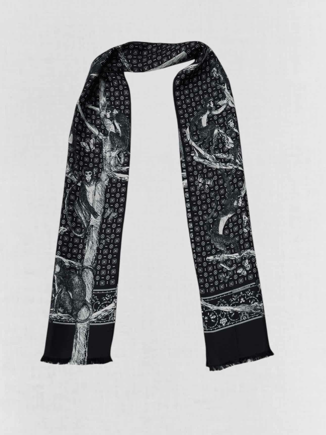 DOLCE & GABBANA Black & White Monkey Print Twill