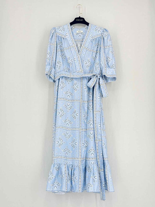 SANDRO Wrap Blue Multicolor Size Large Midi Dress