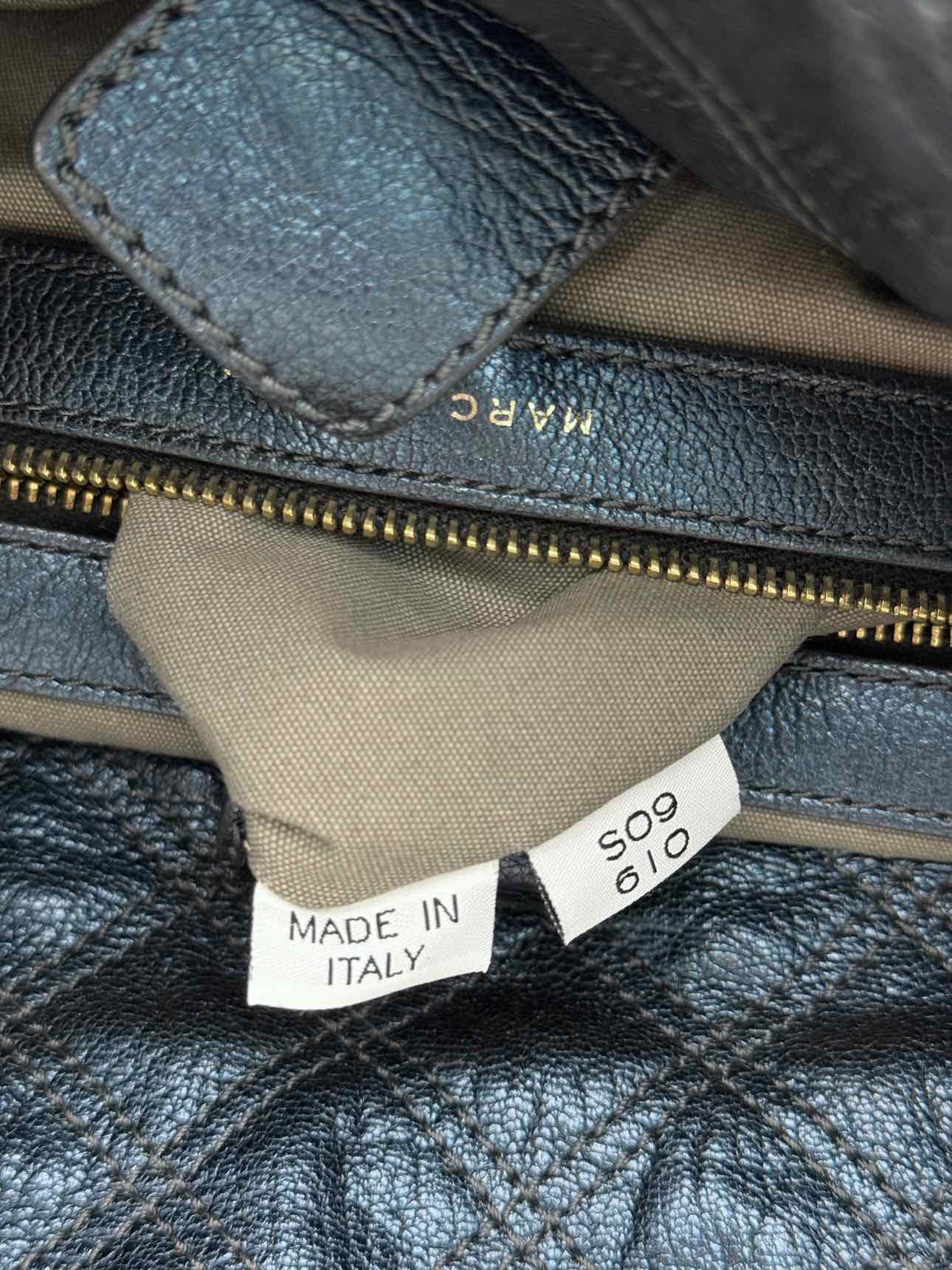 MARC JACOBS Bruna Metallic Blue Quilted Tote Bag