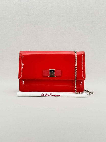 SALVATORE FERRAGAMO Bow Red Shoulder Bag