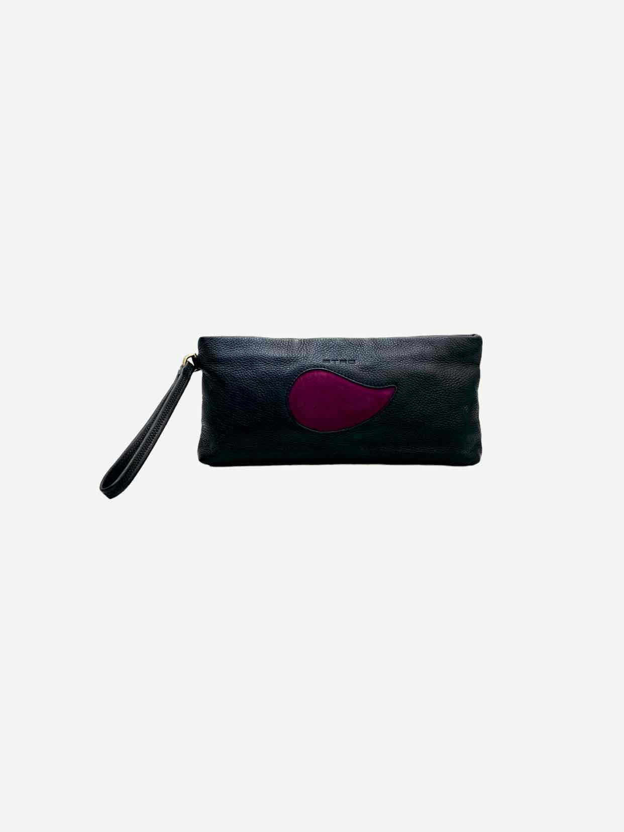 Pre - loved ETRO Envelope Black & Purple Paisley Clutch at Reems Closet