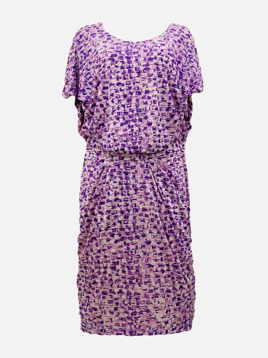 SALONI Blouson Purple & White Printed Knee Length Dress