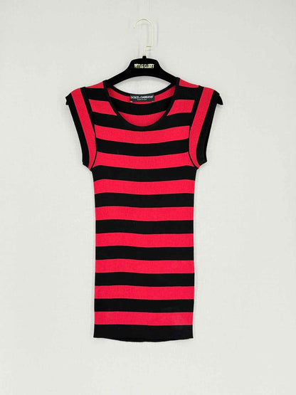 DOLCE & GABBANA Red & Black Striped Size US 4 Top