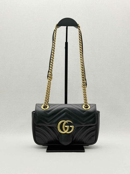 GUCCI GG Marmont Black Chevron Quilted Shoulder Bag