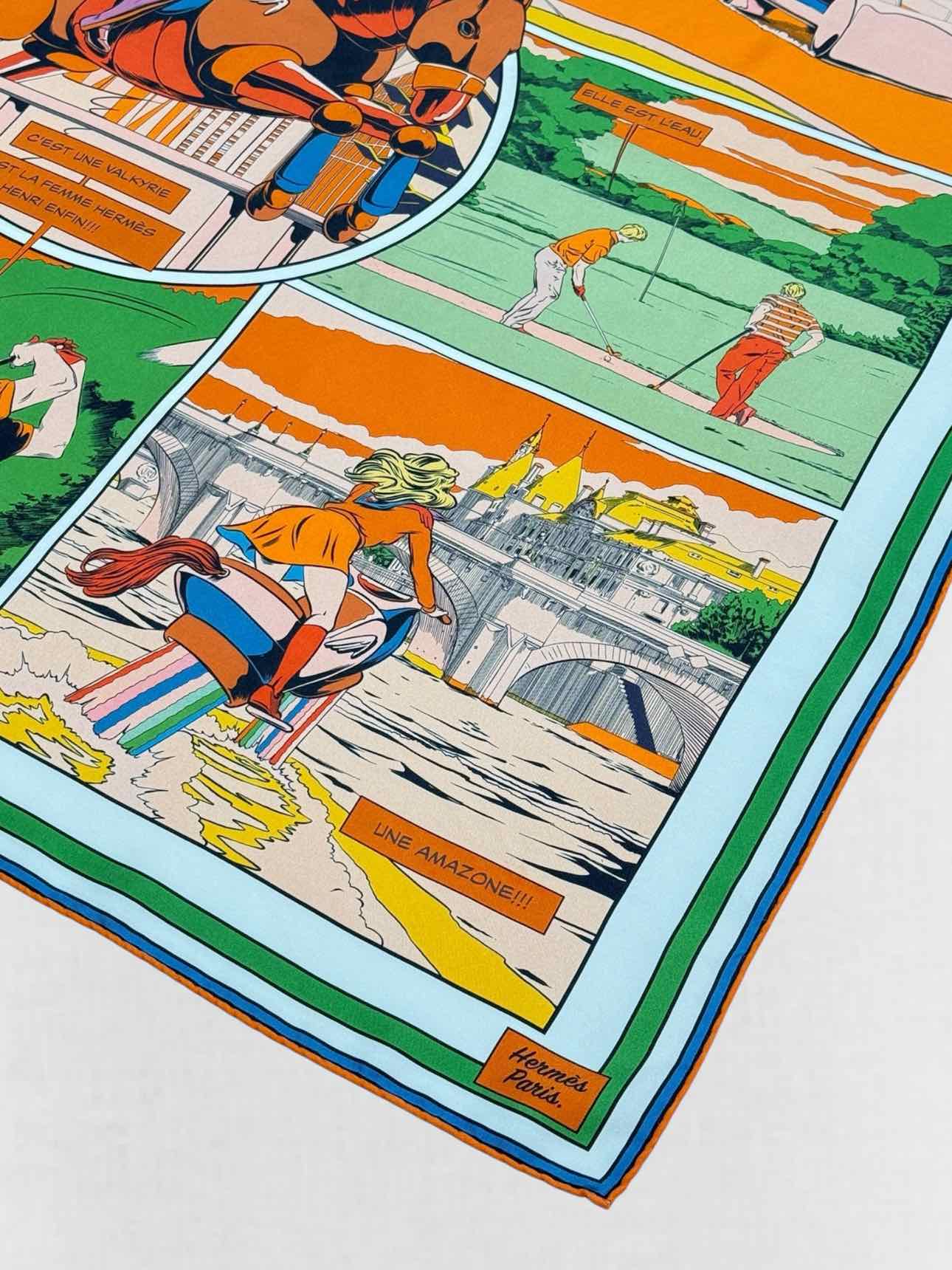 HERMES Orange Multicolor Printed Scarf