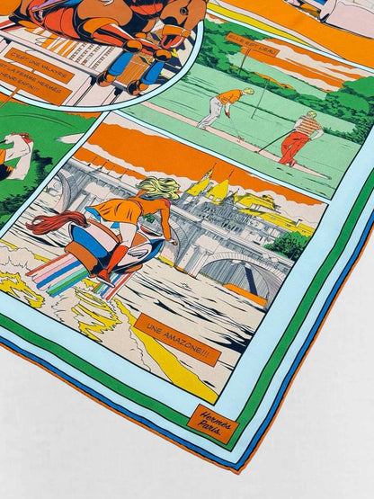 HERMES Orange Multicolor Printed Scarf