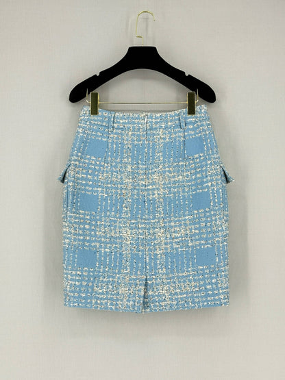VIVIENEE HU Blue & White Size US 6 Knee Length Skirt