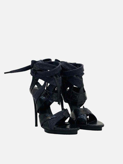 BALENCIAGA Vintage Black Embossed Heeled Sandals 38