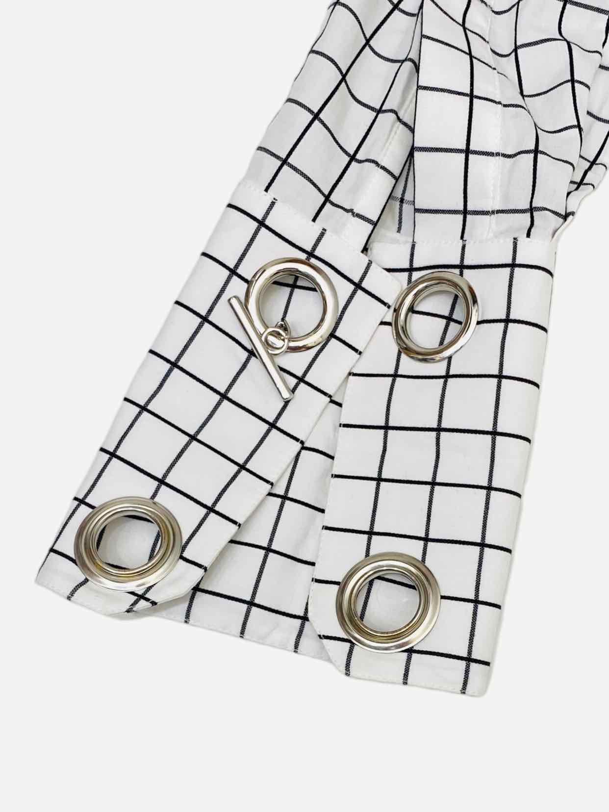 MONSE Cutout Sleeve White & Black Plaid Shirt