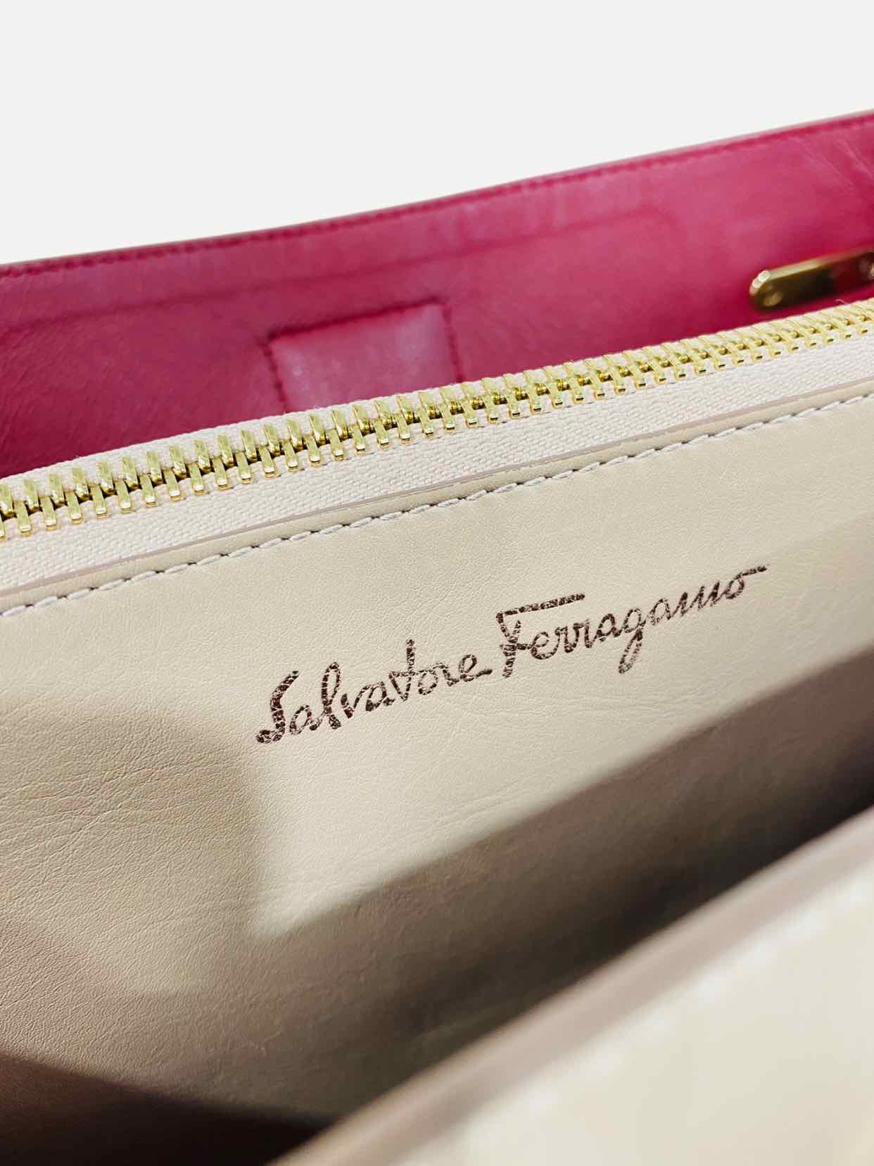 Pre - loved SALVATORE FERRAGAMO Gancini Lock Beige Tote Bag at Reems Closet