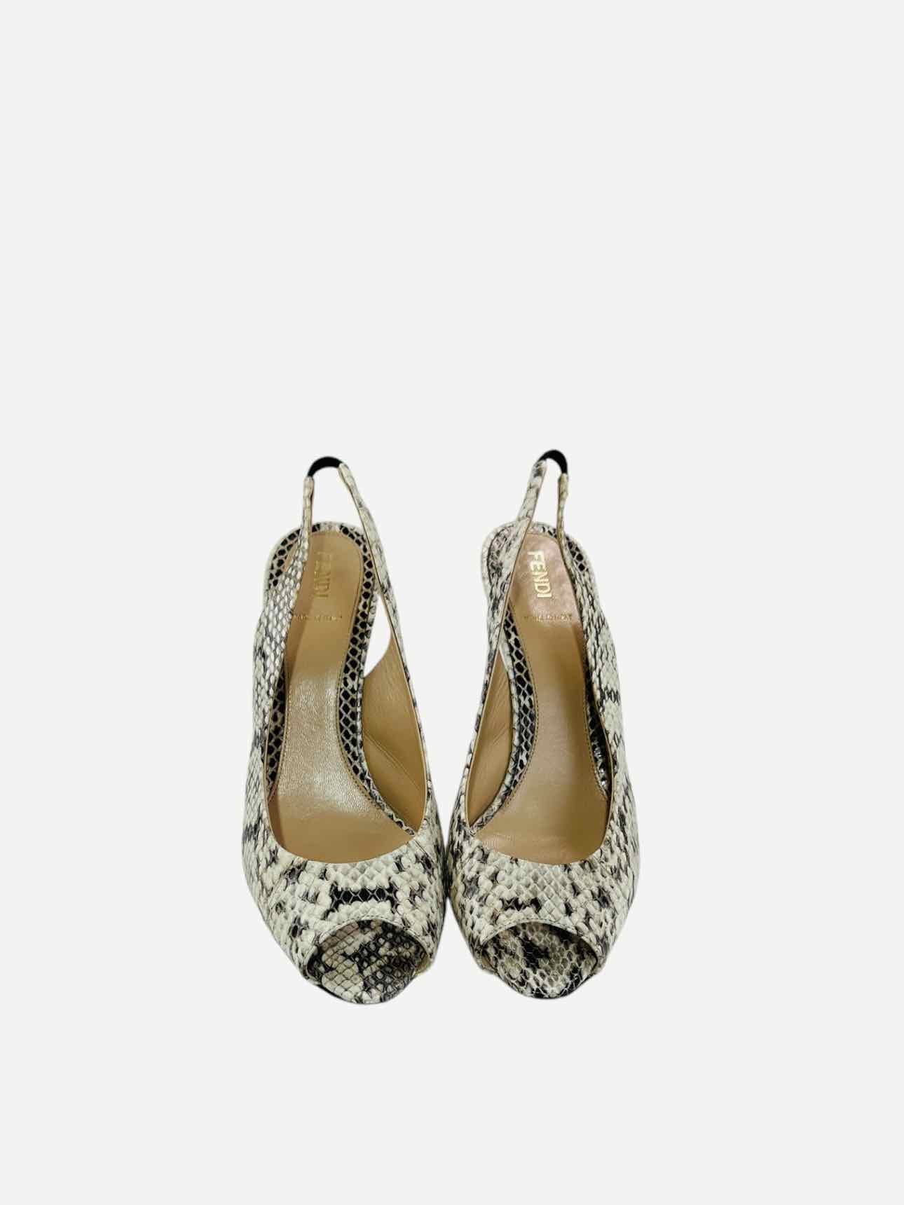 FENDI Watersnake Cream & Brown Slingbacks 39