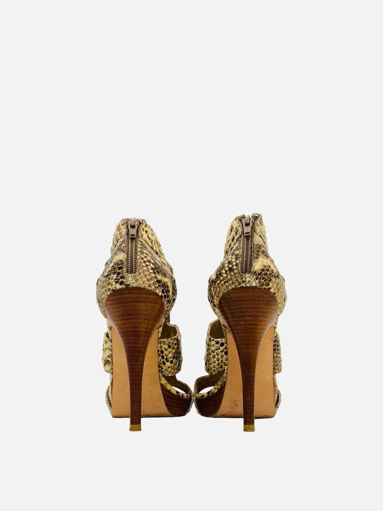 STUART WEITZMAN Beige & Brown Snakeskin Heeled Sandals