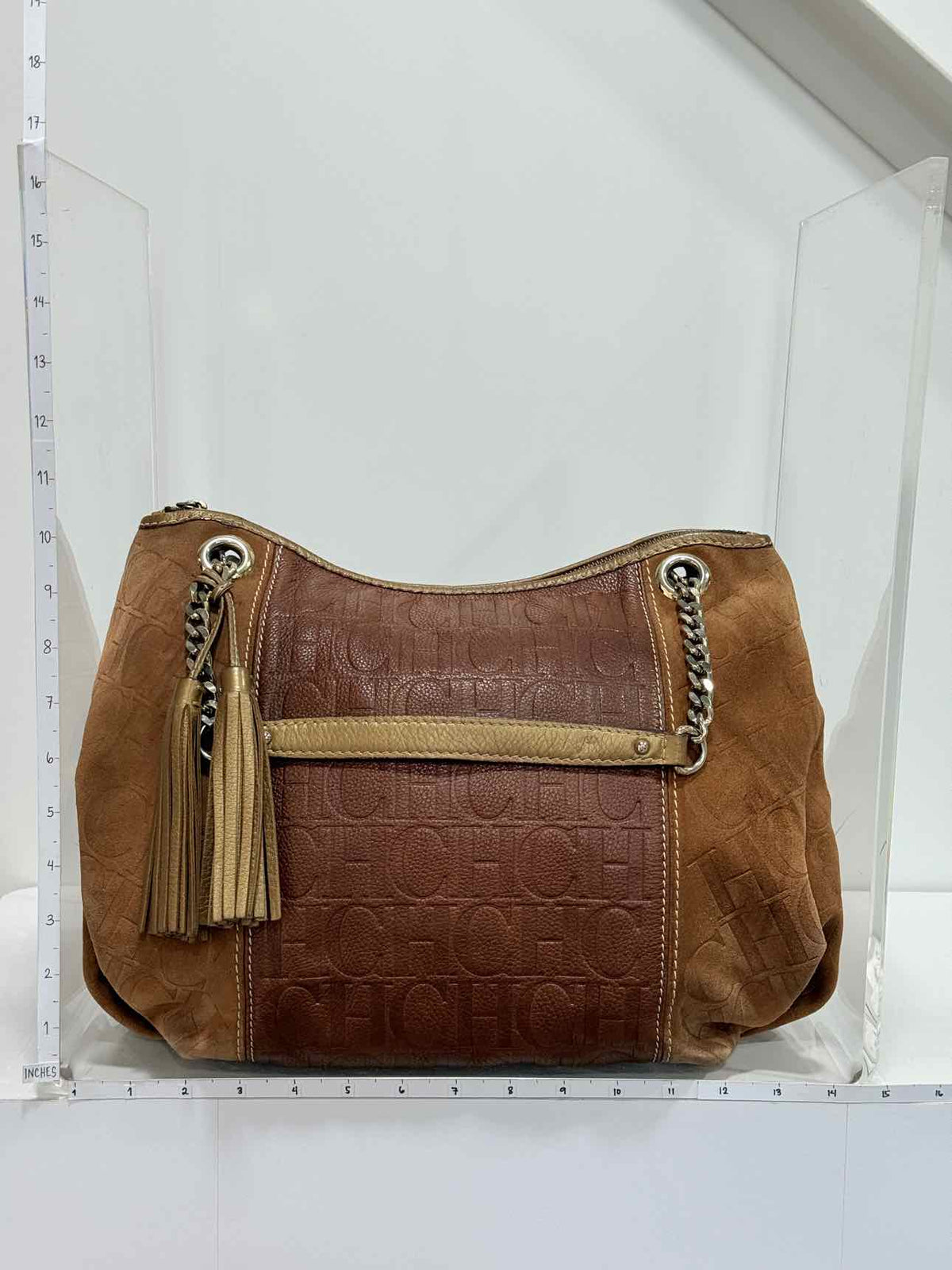 CAROLINA HERRERA Signature Brown Monogram Shoulder Bag