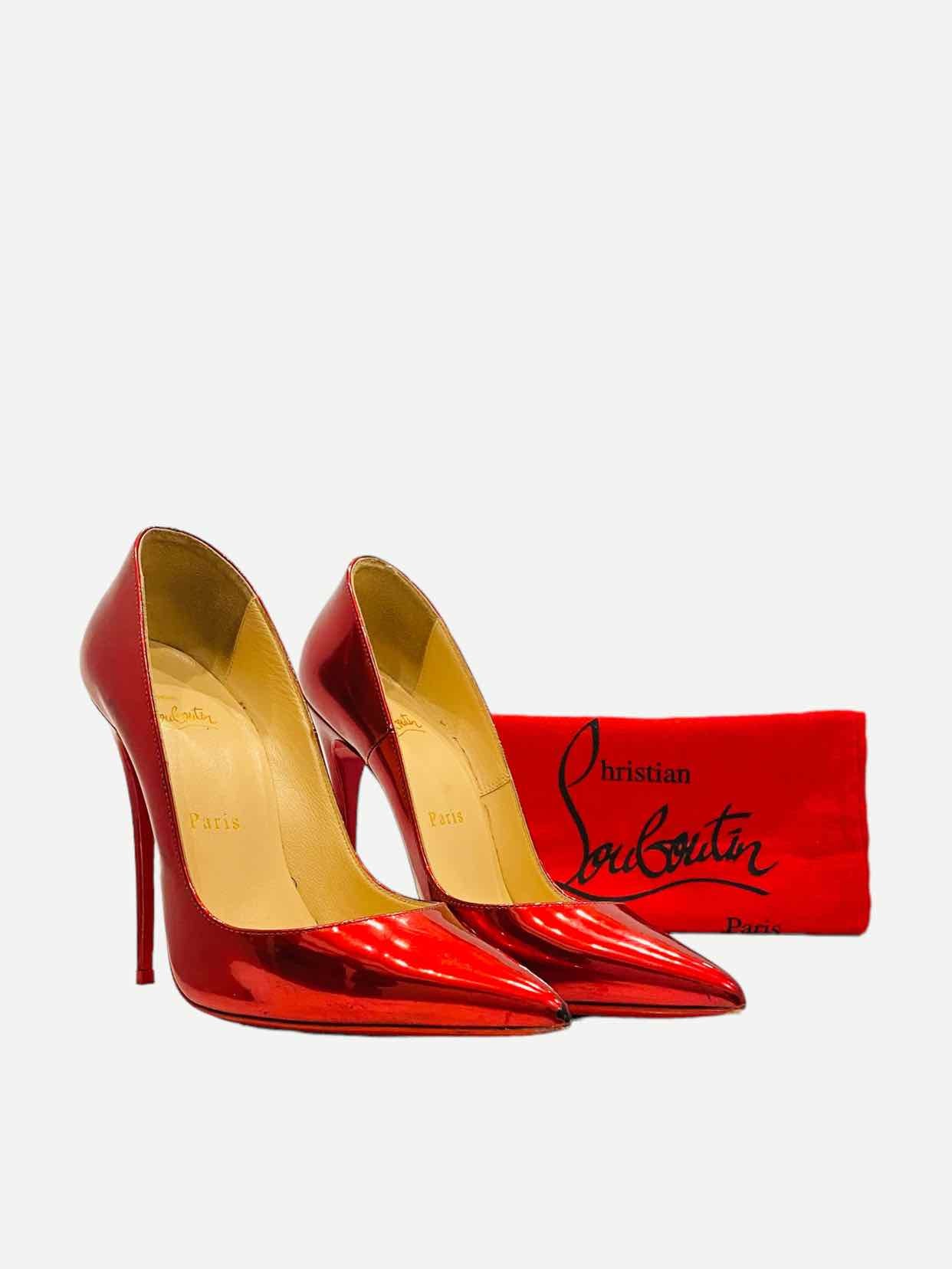 Pre - loved CHRISTIAN LOUBOUTIN Pointed Toe Metallic Red Pumps at Reems Closet