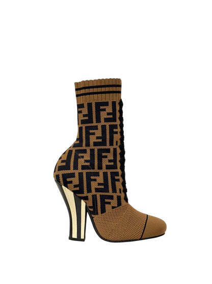 FENDI Brown & Black FF Motif Size EU 35 Ankle Boots
