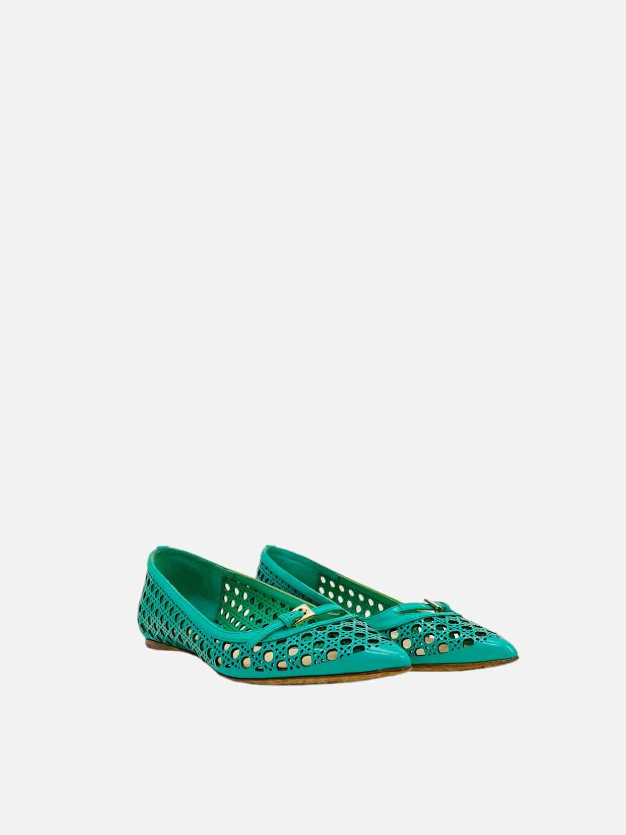 CHRISTIAN DIOR Pointed Toe Green Flats 35.5