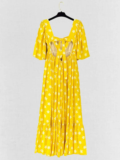 GUL HURGEL Tiered Yellow & White Size Small Midi Dress