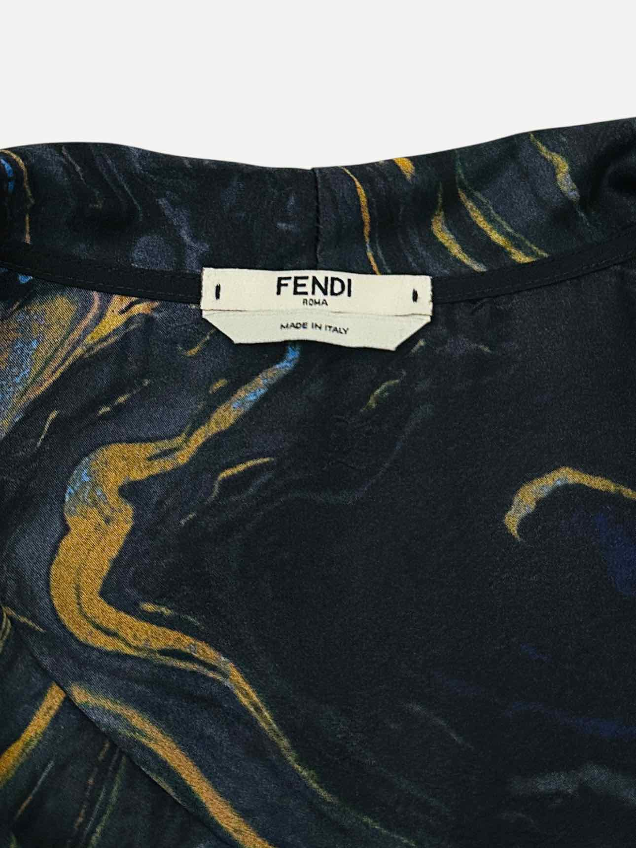 FENDI Marbled Black Multicolor Size Small Long Dress