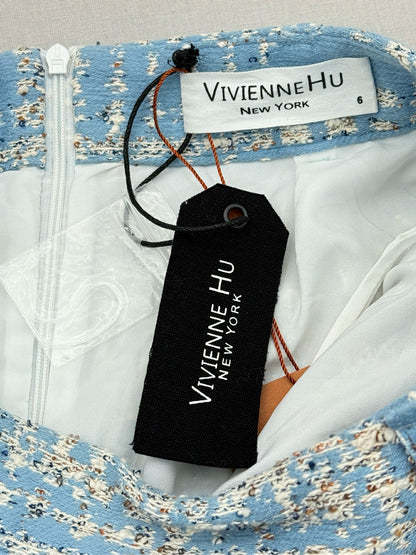VIVIENEE HU Blue & White Size US 6 Knee Length Skirt