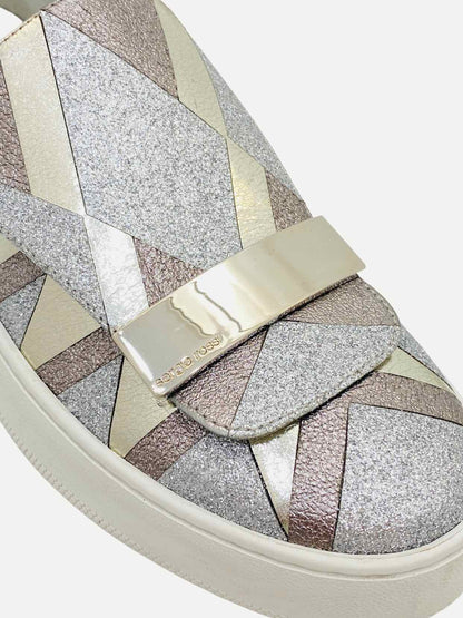 SERGIO ROSSI Blair Metallic Silver Sneakers 41