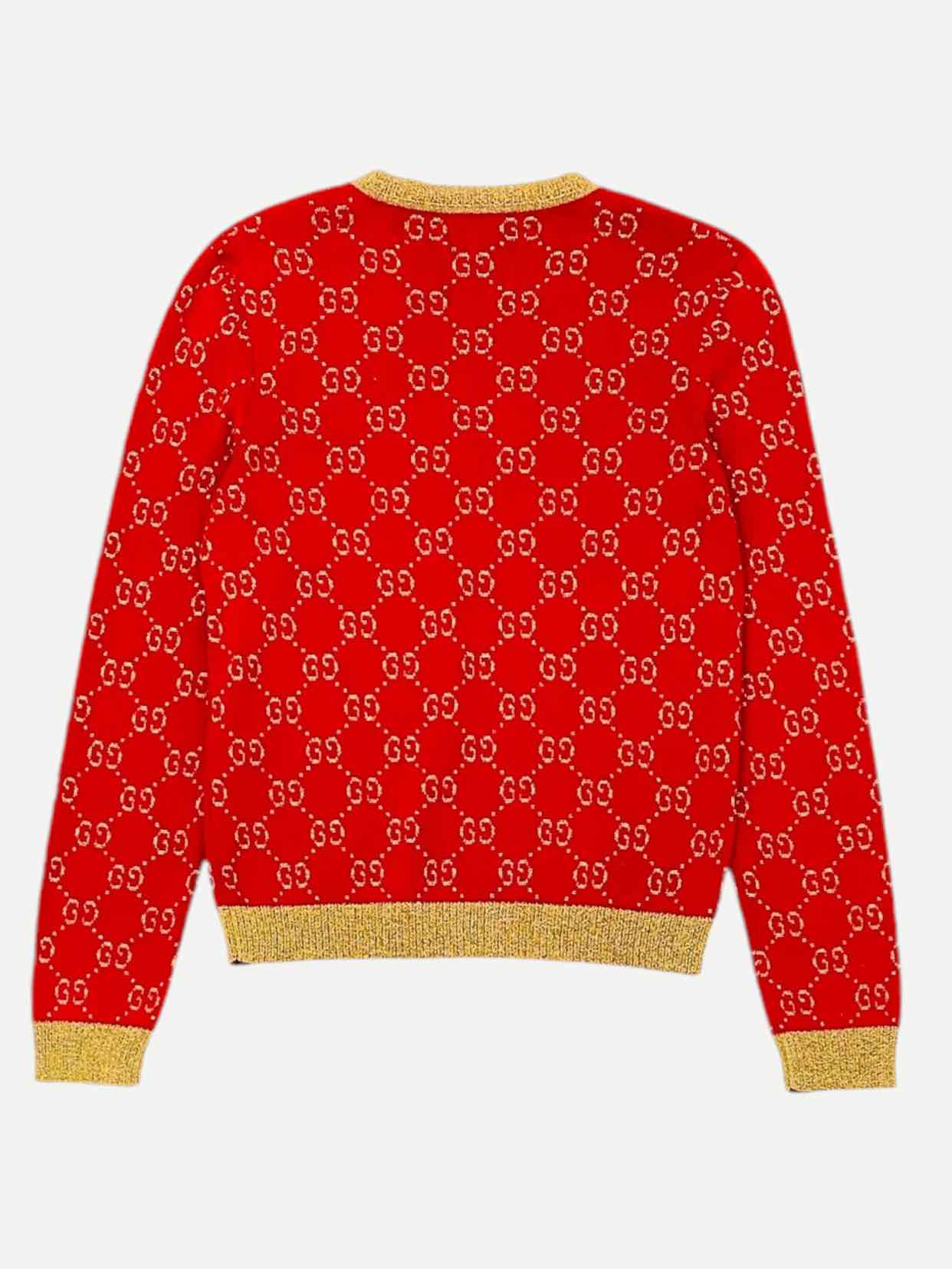 GUCCI Red & Gold GG Jacquard Knit Jumper