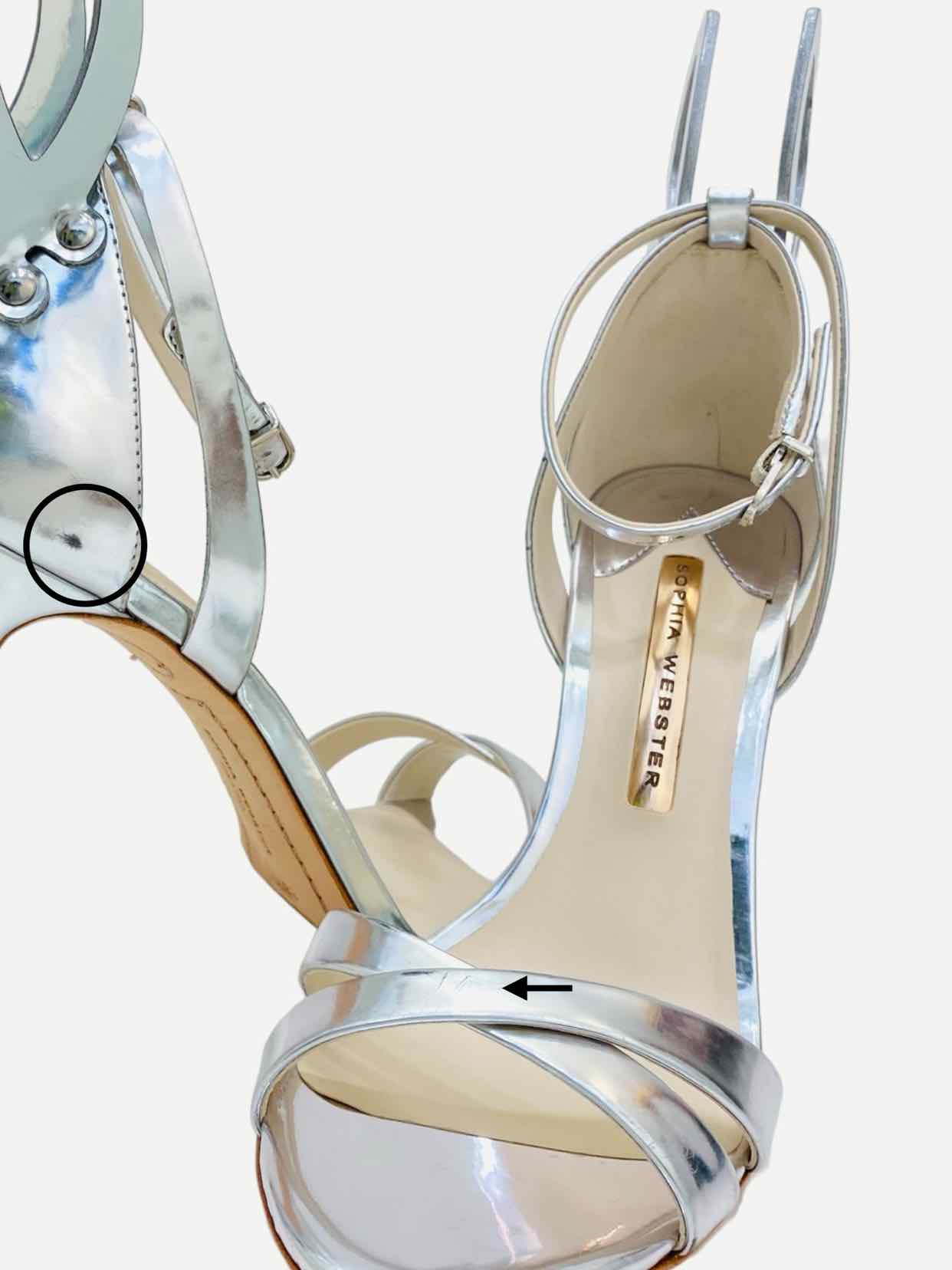 Pre - loved SOPHIA WEBSTER Butterfly Silver Heeled Sandals at Reems Closet