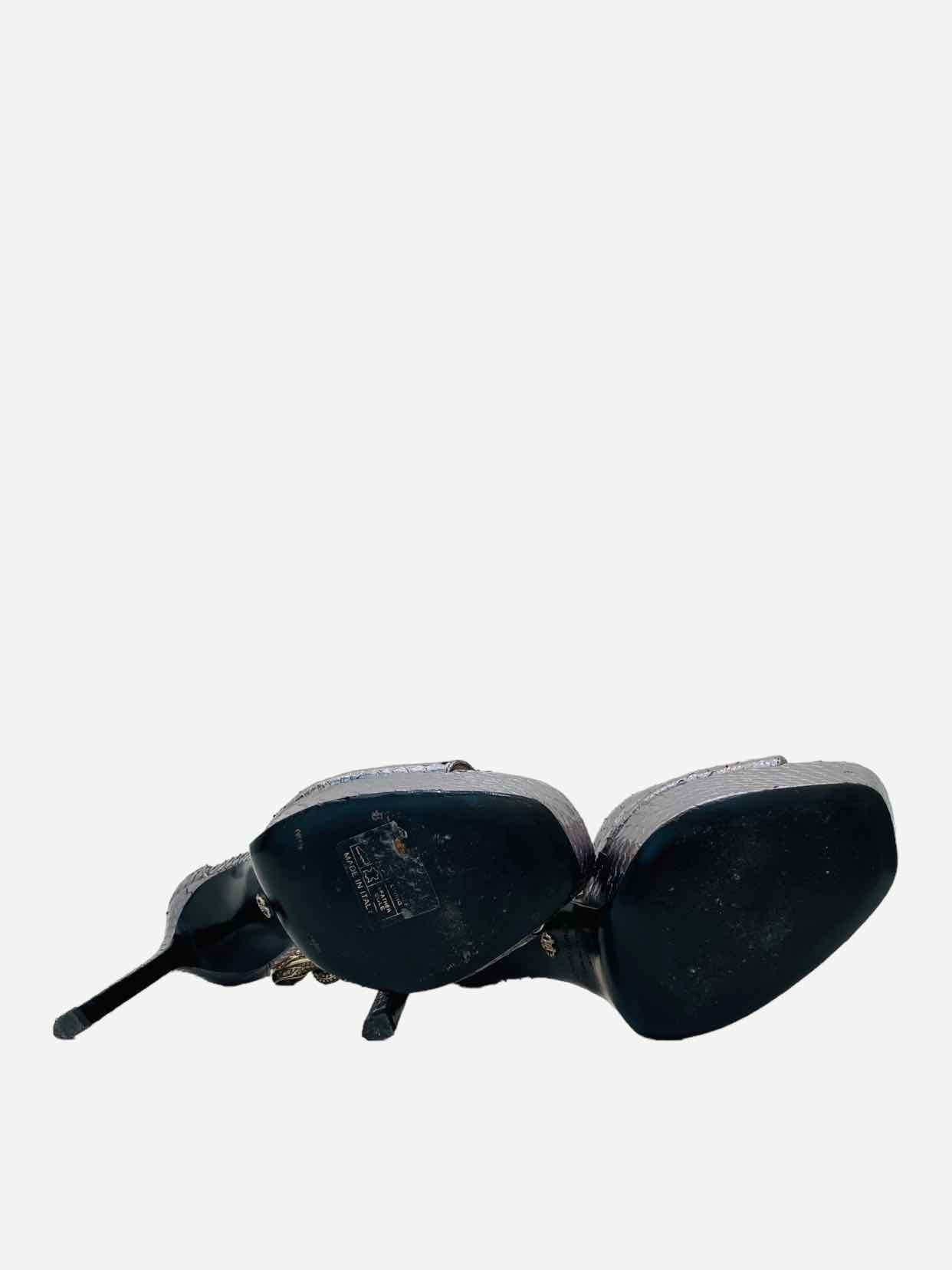 ROBERTO CAVALLI Metallic Grey Size EU 37 Heeled Sandals