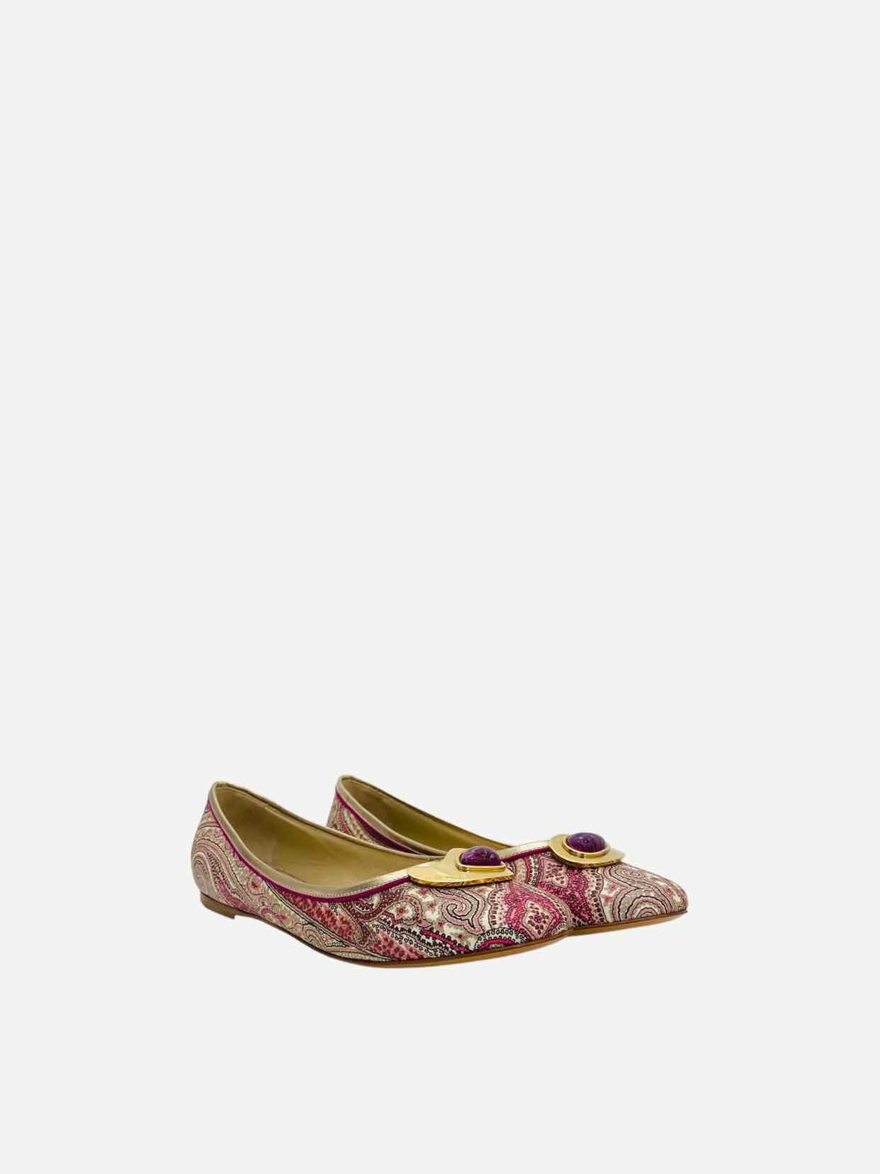 ETRO Embellished Cream & Pink Ballerinas 41