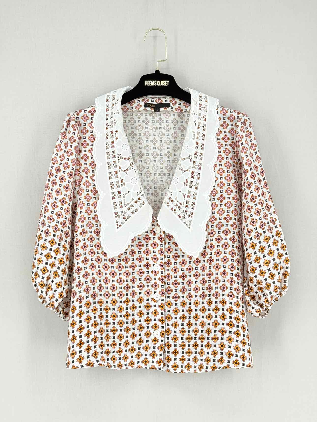 MAJE White Multicolor Printed Size Large Blouse