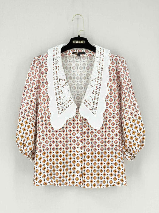 MAJE White Multicolor Printed Size Large Blouse