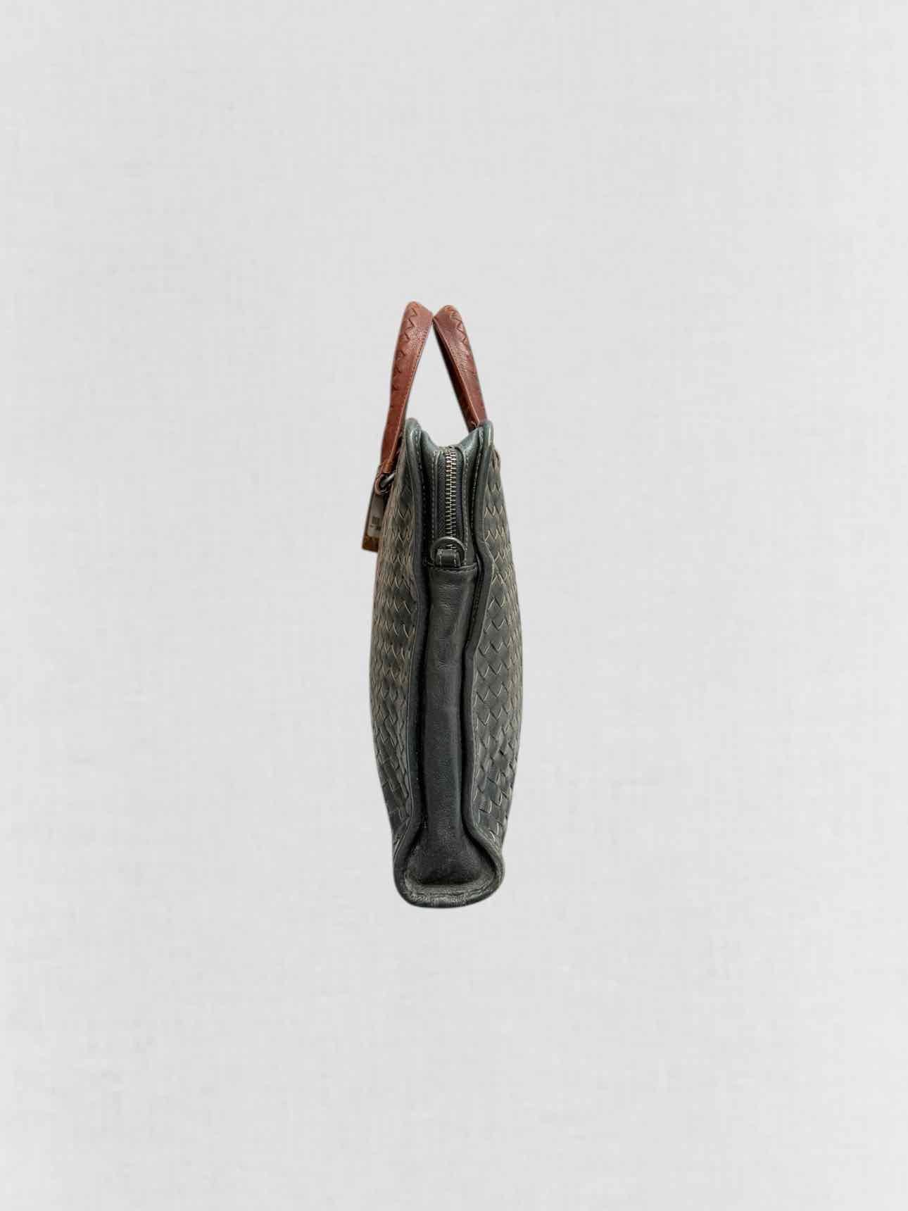 BOTTEGA VENETA Burgundy & Green Latticing Laptop Bag
