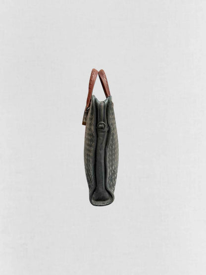 BOTTEGA VENETA Burgundy & Green Latticing Laptop Bag