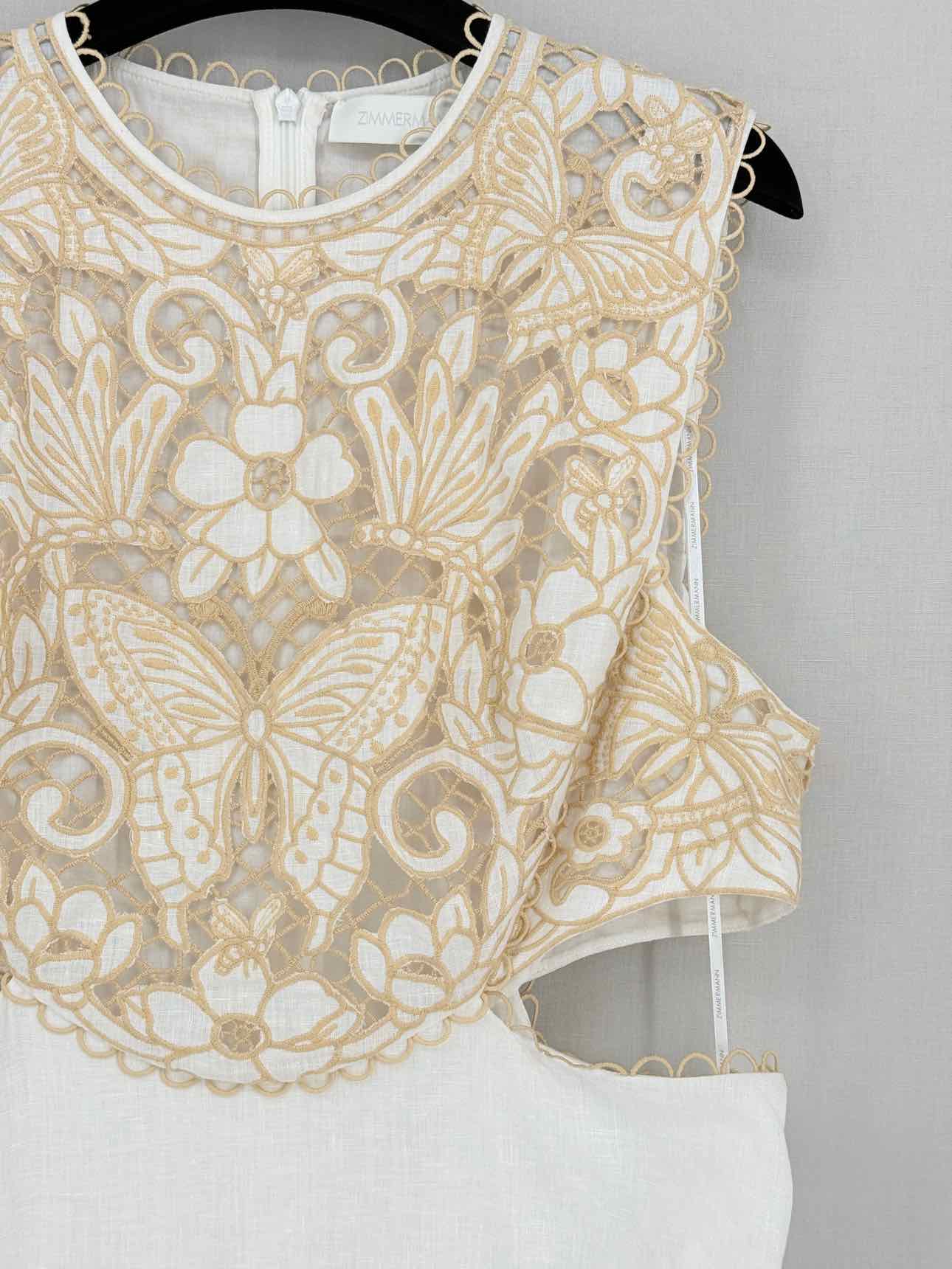 ZIMMERMANN Jeannie White & Gold Size US 12 Midi Dress