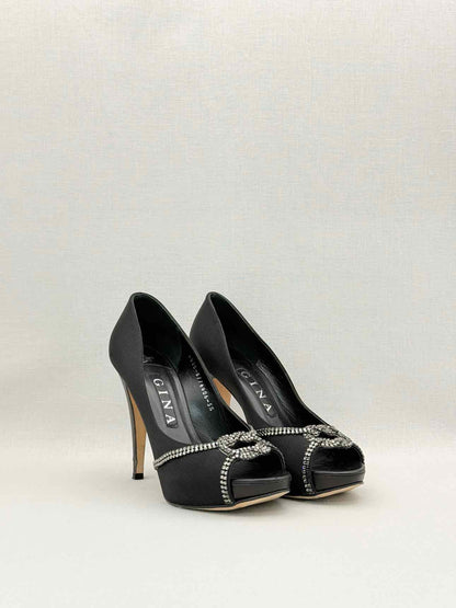 GINA Black Crystal Embellished Size EU 38.5 Pumps